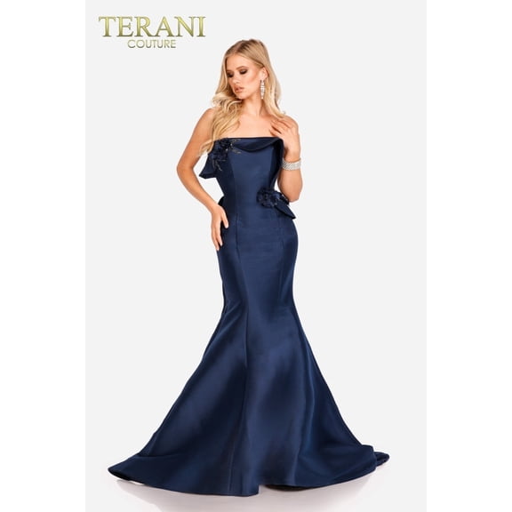 Women's Terani Couture 231E0308 3D Floral Mermaid Prom 2026 Gown – Long Formal evening elegant Dress Navy Blue 8