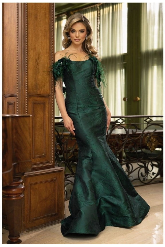 Women's Terani Couture 242E3160 Off-Shoulder Mermaid evening elegant Prom 2026 Gown Pine 10