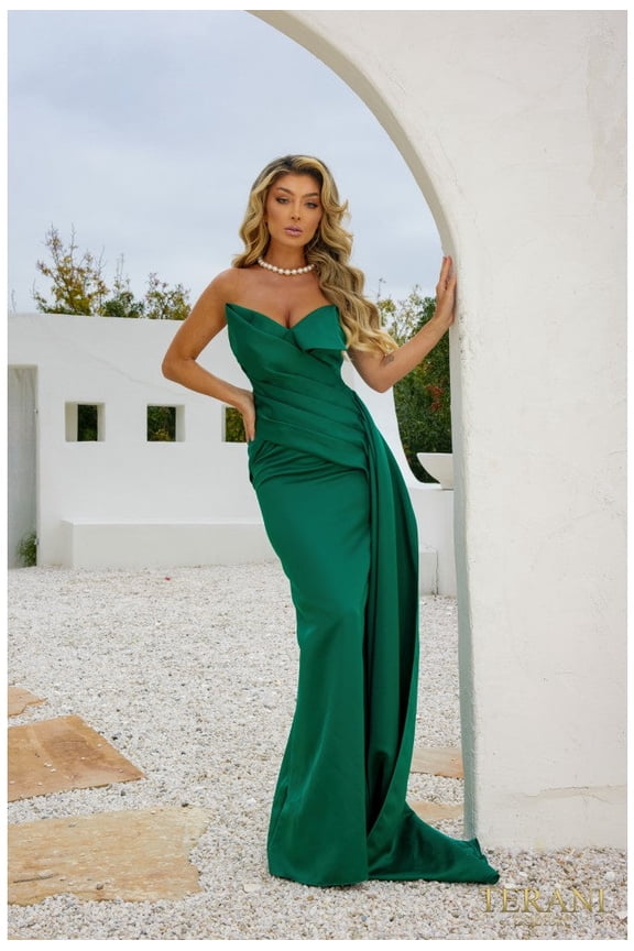 Women's Terani Couture 242c3020 Jacquard Short Sleeves Slim Cocktail Dress Stone 14