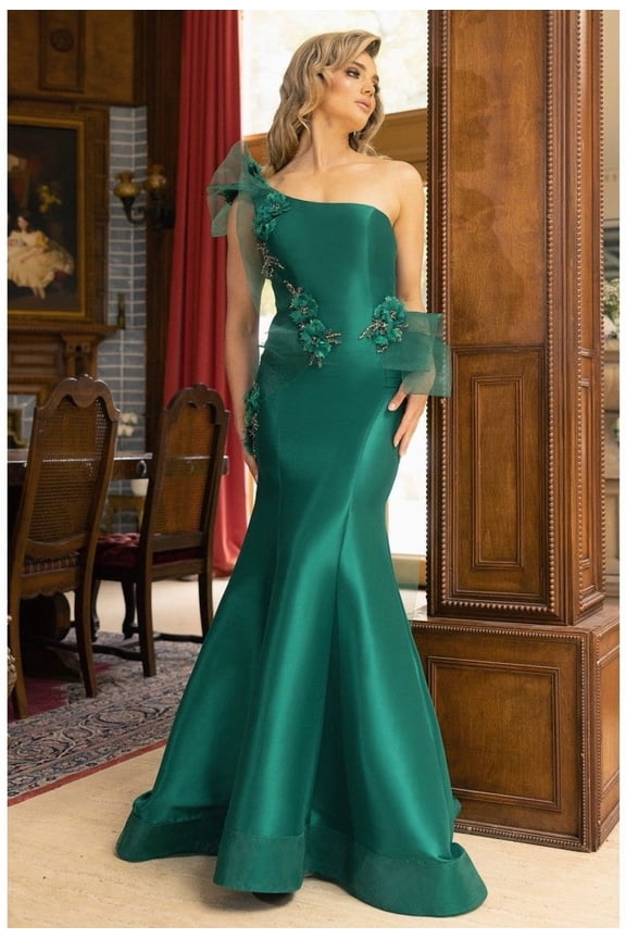 Women's Terani Couture 242e3114 Long Mermaid Formal evening elegant Gown Emerald Green 6