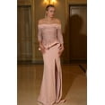 thumbnail image 1 of Women's Terani Couture 242m3301 Stretch Bodycon Satin Off Shoulder Slit Column Dress Dark-Blush Pink 12, 1 of 1