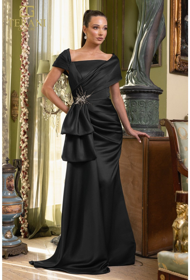 black matte satin bridesmaid dress Black Evening Dress A-Line Sleeveless Halter Matte Satin Floor-Length —  Bridelily main image 0