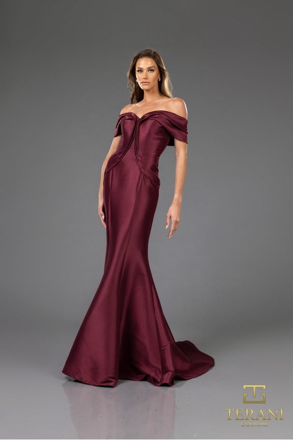 Women's Terani Couture 251E4565 Elegant Long Mermaid evening Gown Wine Burgundy 14