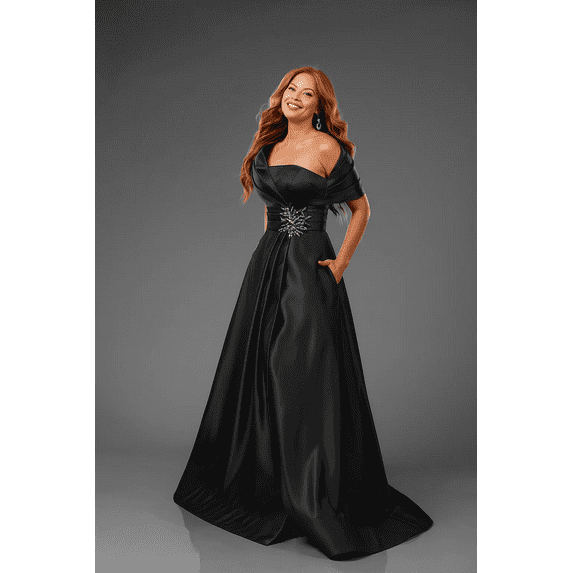 Women's Terani Couture 251m4441 Pleated Beaded Long Evening Elegant Gown Black Size 2