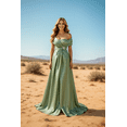 thumbnail image 1 of Women's Terani Couture 251m4441 Pleated Beaded Long Evening Elegant Gown Sage Green Size 12, 1 of 1