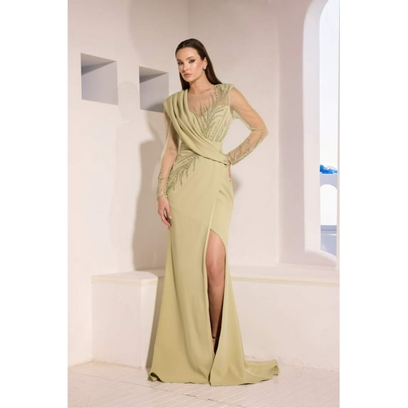 Women's Terani Couture 252m5377 Elegant Long Sleeve Formal Gown The Mother Of Bride Sage Green 20