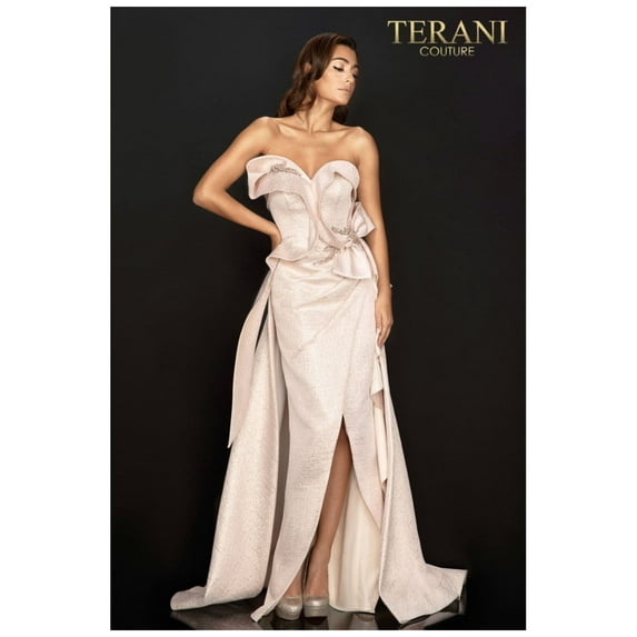 Women's Terani Couture Formal evening elegant Dress With Long Ruffle Overskirt 2011e2073 Rose Pink Gold 20