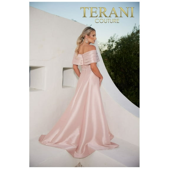 Women's Terani Couture Off Shoulder Pleated Neckline Embroidery Ballgown Dress 232m1511 Rose Pink 24