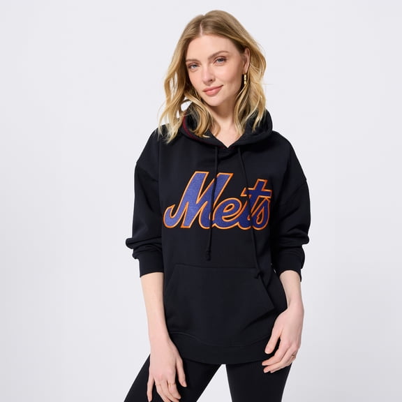 Women's Terez  Black New York Mets Swizzle Baseball Stitch Hoodie