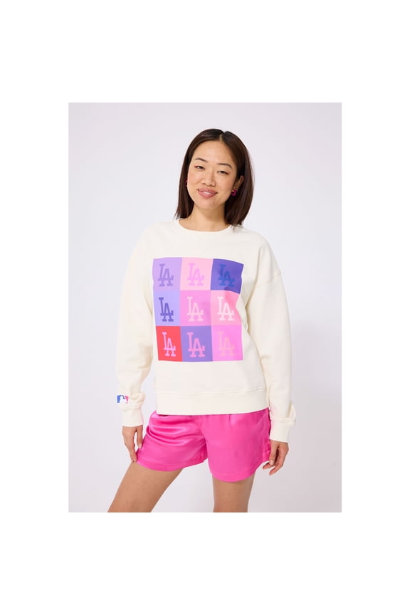 Women's Terez Cream Los Angeles Dodgers Technicolor Oversized Pullover Sweatshirt