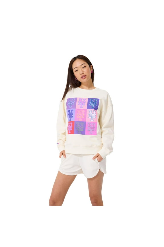 Women's Terez Cream New York Mets Technicolor Oversized Pullover Sweatshirt