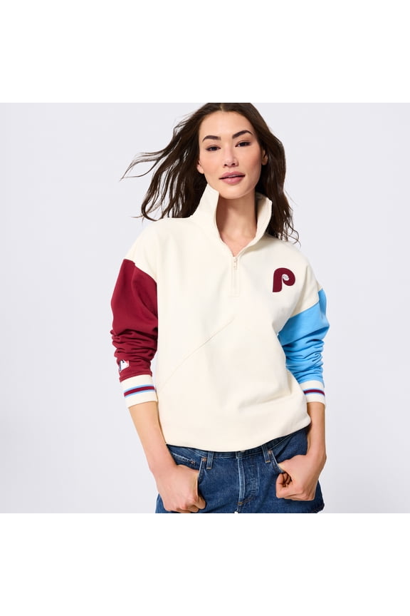 Women's Terez Cream Philadelphia Phillies Colorblock Quarter-Zip Pullover