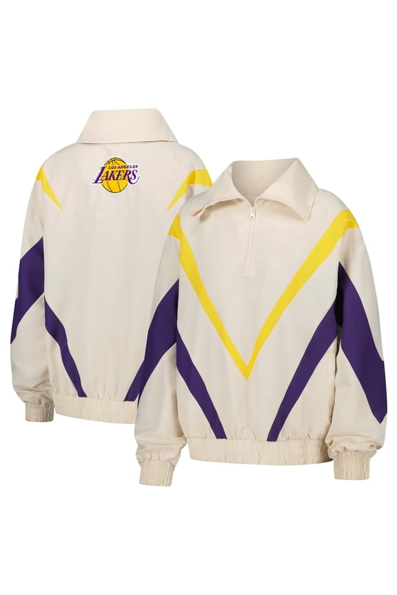 Women's Terez White Los Angeles Lakers Retro Chevron Ripstop Quarter-Zip Windbreaker Jacket
