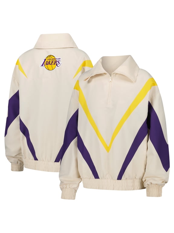 Women's Terez White Los Angeles Lakers Retro Chevron Ripstop Quarter-Zip Windbreaker Jacket