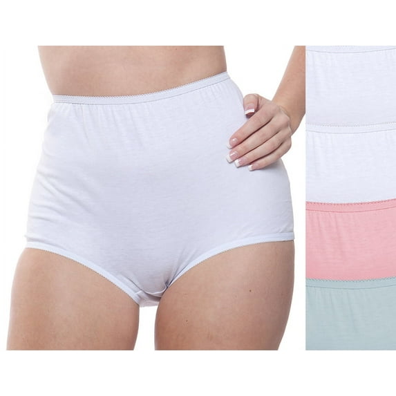 Women's Teri Full Coverage, Elastic Leg, Cotton Brief, Assorted Pastel 4 Pack Style 122
