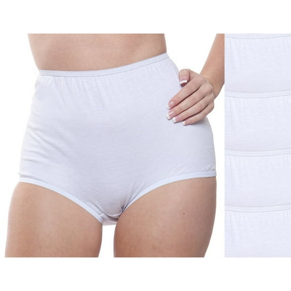 Women's Teri Full Coverage, Elastic Leg, Cotton Brief, White 4 Pack Style 122