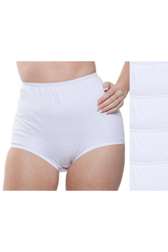 Women's Teri Full Coverage, Elastic Leg, Cotton Brief, White 4 Pack Style 122