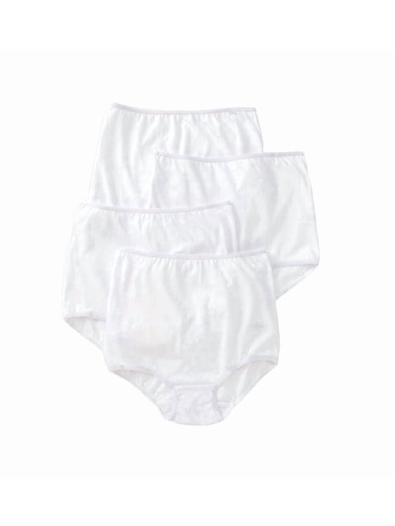 Women's Teri Full Coverage, Elastic Leg, Cotton Brief, White 4 Pack Style 122