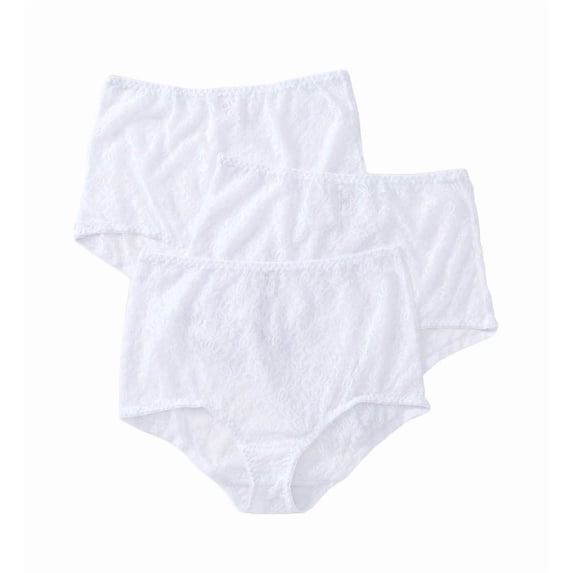 Women's Teri 308 Basic Lace Full Cut Brief Panties - 3 Pack (White 8-10)