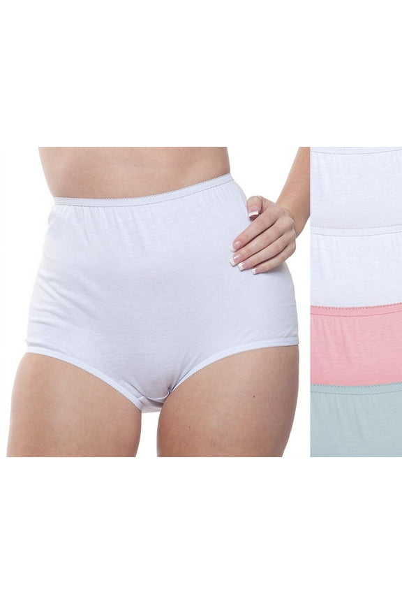 Women's Teri Full Coverage, Elastic Leg, Cotton Brief, Assorted Pastel 4 Pack Style 122