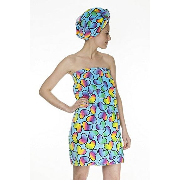 Women's Terry Cotton Gym Spa Beach Pool Wrap Towels Set With Adjustable Velcro (Wrap)