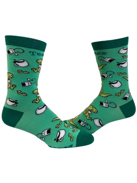 Women's Tex Rex Socks Funny Cute Dinosaur Drinking Tea Jurassic Graphic Novelty Footwear