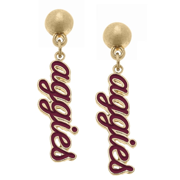 Women' CANVAS Style Texas A&M Aggies Enamel Script Drop Earring