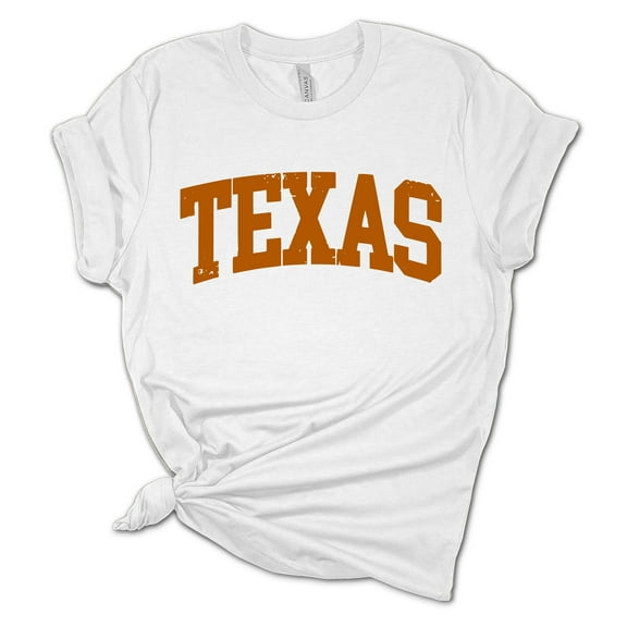 Women's Texas Tshirt Distressed Texas Burnt Orange State College Football Short Sleeve T-shirt-White-large