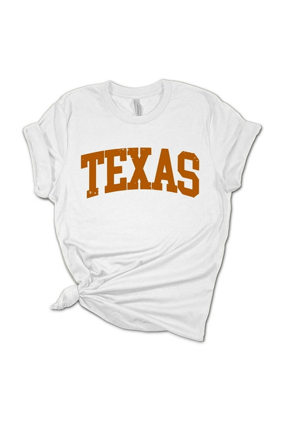 Women's Texas Tshirt Distressed Texas Burnt Orange State College Football Short Sleeve T-shirt-White-medium