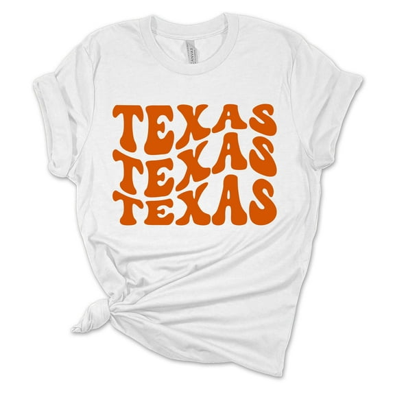 Women's Texas Tshirt Groovy Texas Burnt Orange State College Football Short Sleeve T-shirt-White-medium