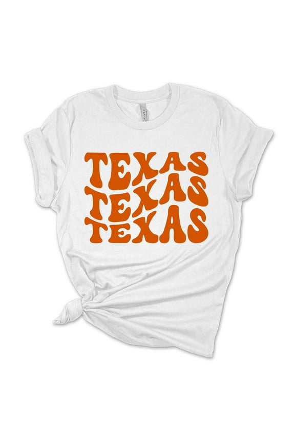 Women's Texas Tshirt Groovy Texas Burnt Orange State College Football Short Sleeve T-shirt-White-small