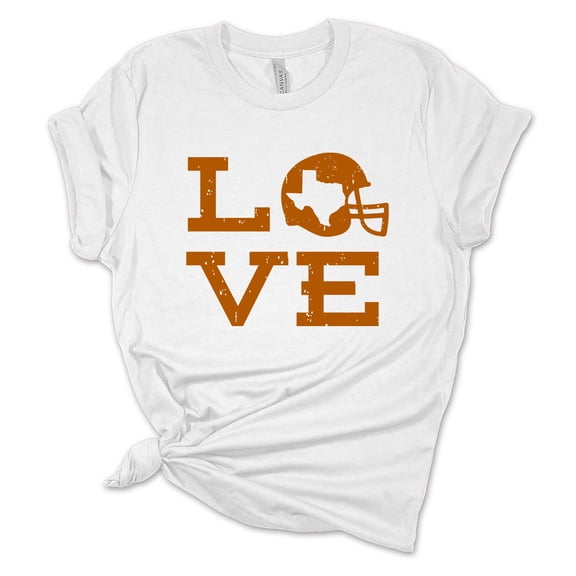 Women's Texas Tshirt Love Helmet Texas Burnt Orange State College Football Short Sleeve T-shirt-White-xxl