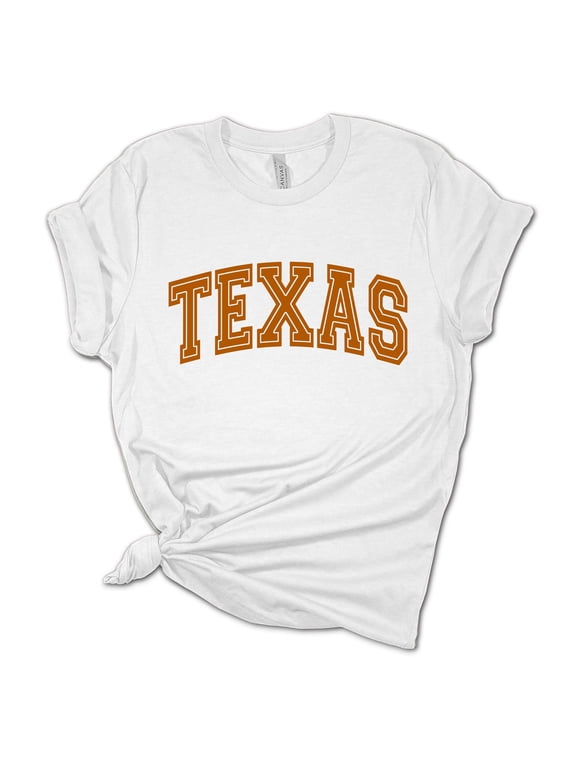 Women's Texas Tshirt Varsity Texas Burnt Orange State College Football Short Sleeve T-shirt-White-4xl