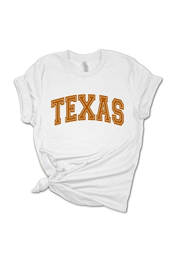 Women's Texas Tshirt Varsity Texas Burnt Orange State College Football Short Sleeve T-shirt-White-small