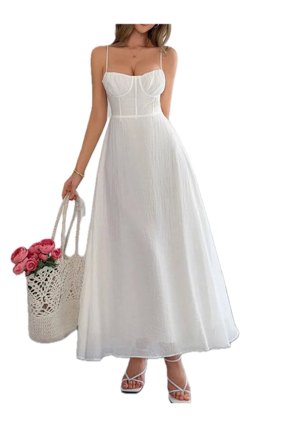 Women's Texture Sweetheart Neck Backless Cami Dress with Ruched Ties Bodice and Lining Lyocell 85% Polyamide 15%