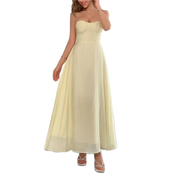 Women's Texture Sweetheart Neck Backless Cami Dress with Ruched Ties Bodice and Lining Lyocell 85% Polyamide 15%