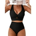 thumbnail image 1 of Women's Textured Bikini Sets Twist Front Top Swimsuits High Waisted Bathing Suits, 1 of 5