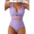 thumbnail image 1 of Women's Textured Bikini Sets Twist Front Top Swimsuits High Waisted Bathing Suits, 1 of 5