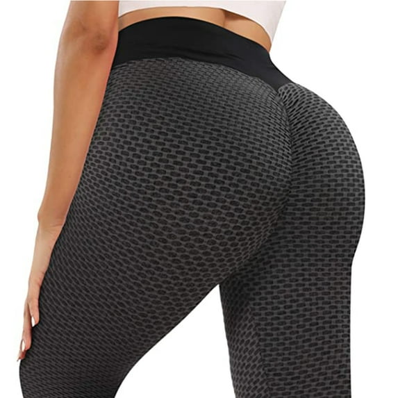 Women's Textured Booty Yoga Pants High Waist Ruched Workout Butt Lifting Pants Tummy Control Push Up, Gray/S