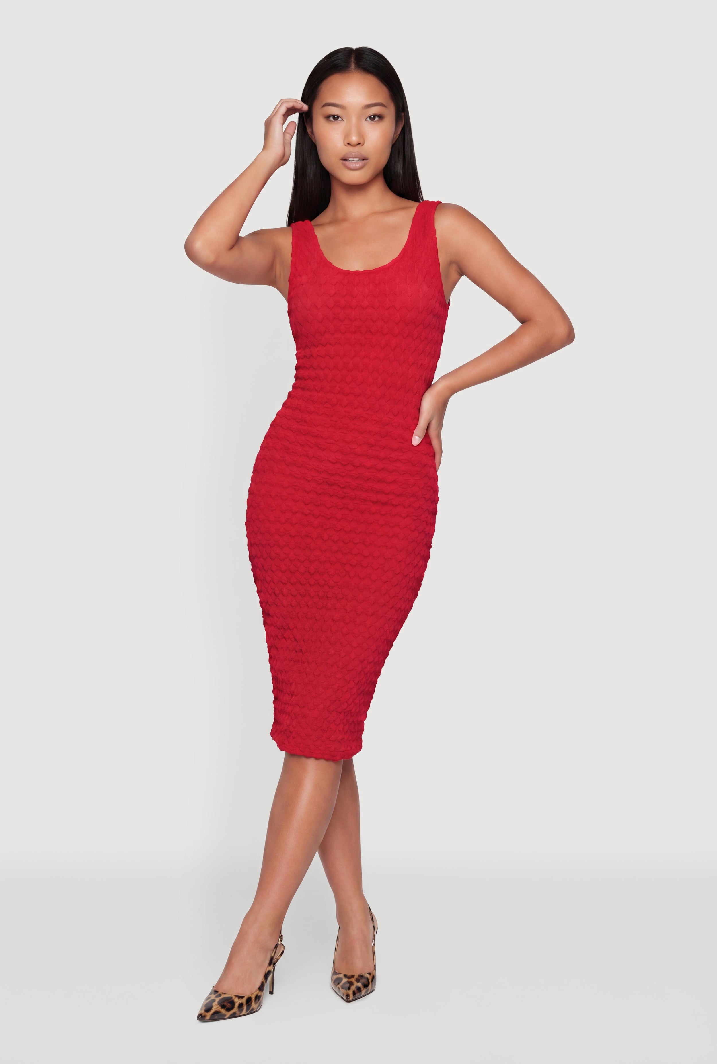 bubble knit dress Women's Textured Sleeveless Midi Pendant