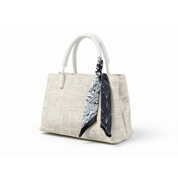 Women’s Textured Canvas Tote Handbag with Scarf Accent – 7 Colors – 10.63x4.72x7.48 in