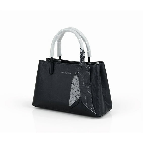 Women’s Textured Canvas Tote Handbag with Scarf Accent – 7 Colors – 10.63x4.72x7.48 in