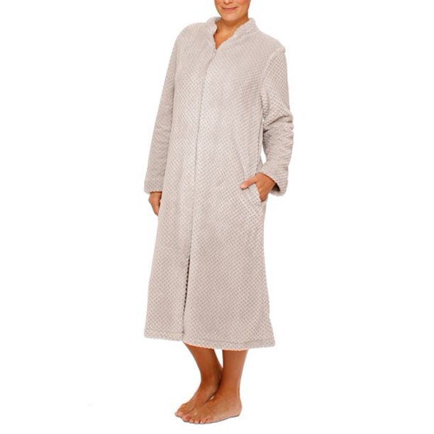 Women's Textured Chenille Zip Front Long Robe (Sizes S 4X)