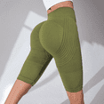 thumbnail image 1 of Women's Textured Compression Fitness Pants, High Waisted Tummy Control Workout Shorts, Seamless Hip Lifting Yoga Pants with Peach Booty Enhancement, Gym Exercise Apparel Green L, 1 of 10