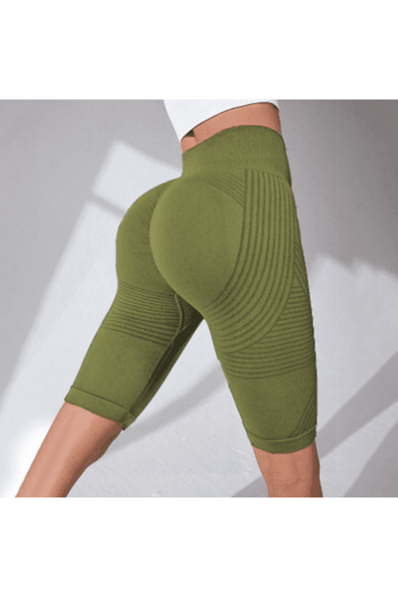 Women's Textured Compression Fitness Pants, High Waisted Tummy Control Workout Shorts, Seamless Hip Lifting Yoga Pants with Peach Booty Enhancement, Gym Exercise Apparel Green L