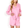 thumbnail image 1 of Women's Textured Cotton Pajama Set with Contrast Piping and Button-Up Top - Medium, Pink, 1 of 7