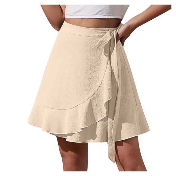 Women’s Textured Fabric Wrap Skirt with Ruffle Hem and Adjustable Tie Waist for Casual and Everyday Wear