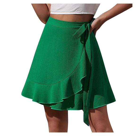 Women’s Textured Fabric Wrap Skirt with Ruffle Hem and Adjustable Tie Waist for Casual and Everyday Wear