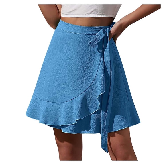 Women’s Textured Fabric Wrap Skirt with Ruffle Hem and Adjustable Tie Waist for Casual and Everyday Wear