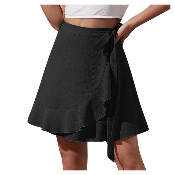 Women’s Textured Fabric Wrap Skirt with Ruffle Hem and Adjustable Tie Waist for Casual and Everyday Wear